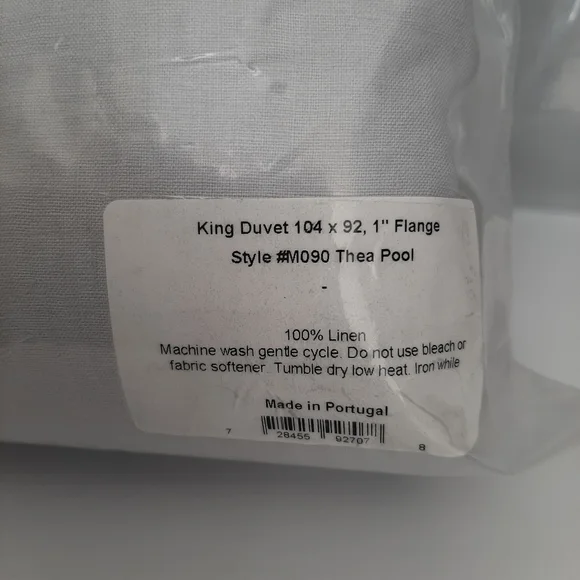 Matouk Thea 100% Linen King Duvet Cover and 2 Euro Shams Pool Gray - Picture 10 of 13